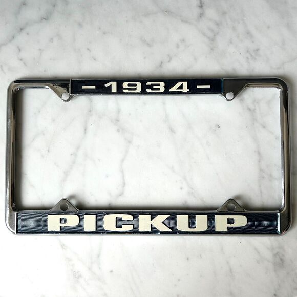 1934 Pickup Truck Car License Plate Holder Metal Chrome Silver Blue White - Picture 1 of 4